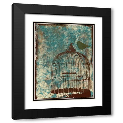 Birdcage on Teal 1 Black Modern Wood Framed Art Print with Double Matting by Grey, Jace