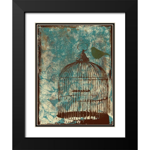 Birdcage on Teal 1 Black Modern Wood Framed Art Print with Double Matting by Grey, Jace