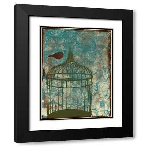 Birdcage on Teal 2 Black Modern Wood Framed Art Print with Double Matting by Grey, Jace