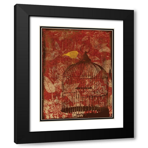 Birdcage on Red 1 Black Modern Wood Framed Art Print with Double Matting by Grey, Jace