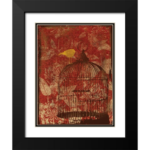 Birdcage on Red 1 Black Modern Wood Framed Art Print with Double Matting by Grey, Jace