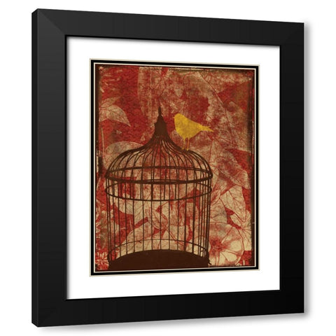 Birdcage on Red 2 Black Modern Wood Framed Art Print with Double Matting by Grey, Jace