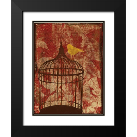 Birdcage on Red 2 Black Modern Wood Framed Art Print with Double Matting by Grey, Jace