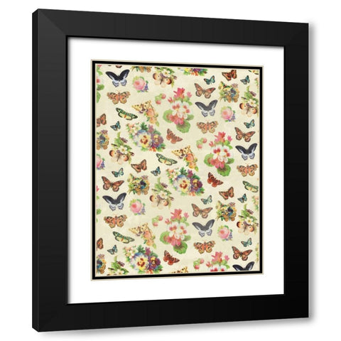 Butterflies and Flowers Black Modern Wood Framed Art Print with Double Matting by Grey, Jace