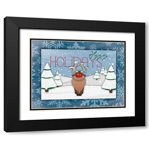Happy Holidays Black Modern Wood Framed Art Print with Double Matting by Grey, Jace
