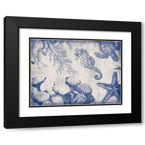 Sea Life in Navy 1 Black Modern Wood Framed Art Print with Double Matting by Grey, Jace