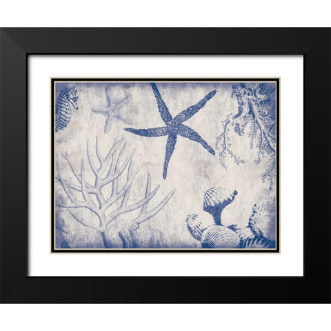 Sea Life in Navy 2 Black Modern Wood Framed Art Print with Double Matting by Grey, Jace