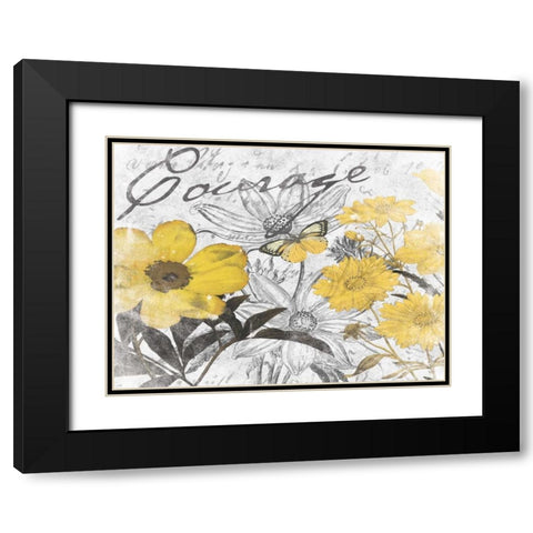 Courage Floral D Black Modern Wood Framed Art Print with Double Matting by Grey, Jace
