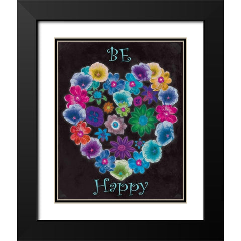 Be Happy Black Modern Wood Framed Art Print with Double Matting by Grey, Jace