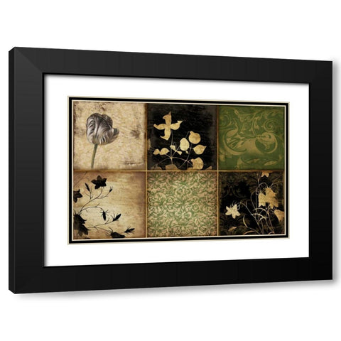 Green Florals Black Modern Wood Framed Art Print with Double Matting by Grey, Jace