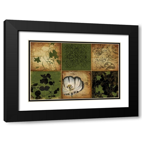 Green Florals Black Modern Wood Framed Art Print with Double Matting by Grey, Jace