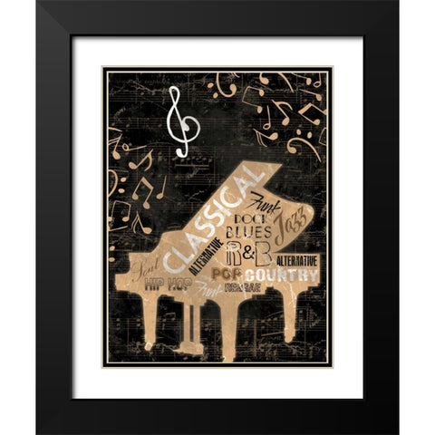 Music Notes Black Mate Black Modern Wood Framed Art Print with Double Matting by Grey, Jace