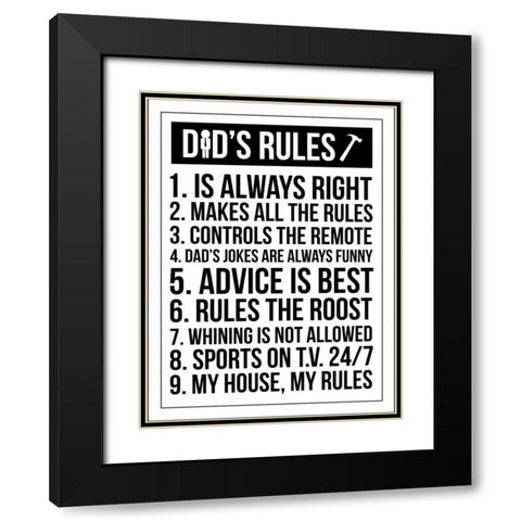 Dads Rules Black Modern Wood Framed Art Print with Double Matting by Grey, Jace