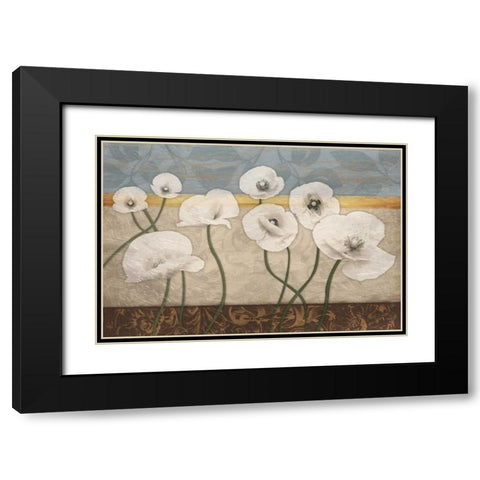 White Floral Patch Black Modern Wood Framed Art Print with Double Matting by Grey, Jace
