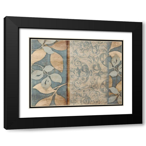 Floral pattern blue Black Modern Wood Framed Art Print with Double Matting by Grey, Jace