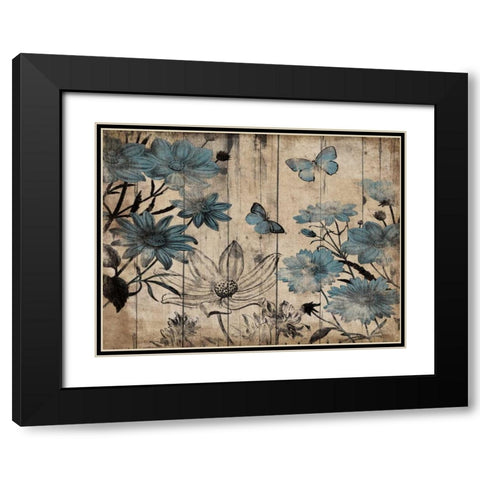 Blue Floral Wood Black Modern Wood Framed Art Print with Double Matting by Grey, Jace