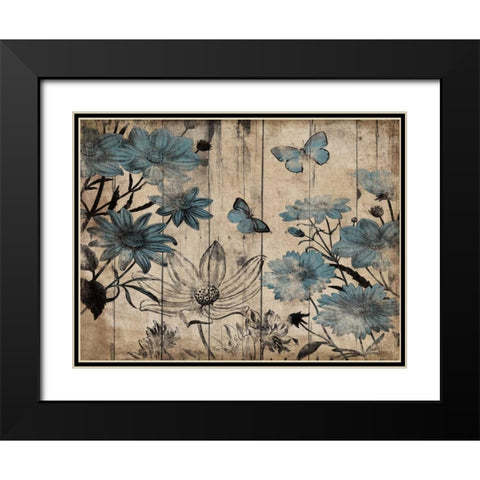 Blue Floral Wood Black Modern Wood Framed Art Print with Double Matting by Grey, Jace