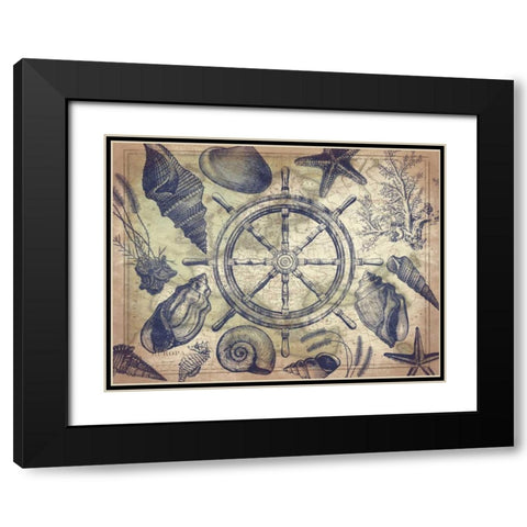 Nautical map Black Modern Wood Framed Art Print with Double Matting by Grey, Jace