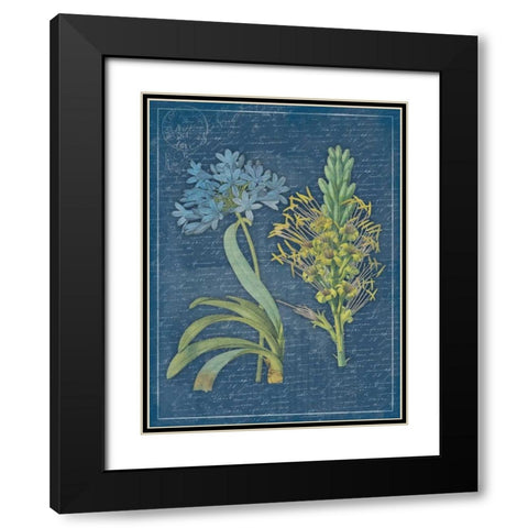 Blue print floral Black Modern Wood Framed Art Print with Double Matting by Grey, Jace
