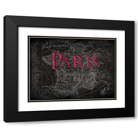Paris Map Type Black Modern Wood Framed Art Print with Double Matting by Grey, Jace