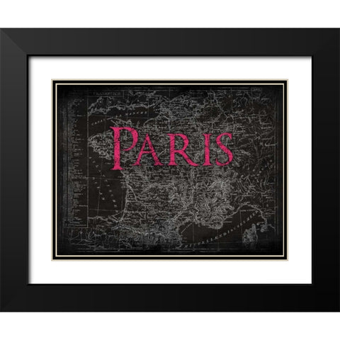 Paris Map Type Black Modern Wood Framed Art Print with Double Matting by Grey, Jace