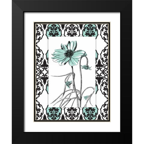 Simple floral teal Black Modern Wood Framed Art Print with Double Matting by Grey, Jace