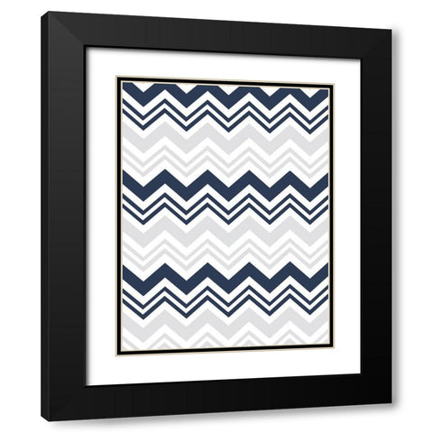 Blue Grey chevron Black Modern Wood Framed Art Print with Double Matting by Grey, Jace