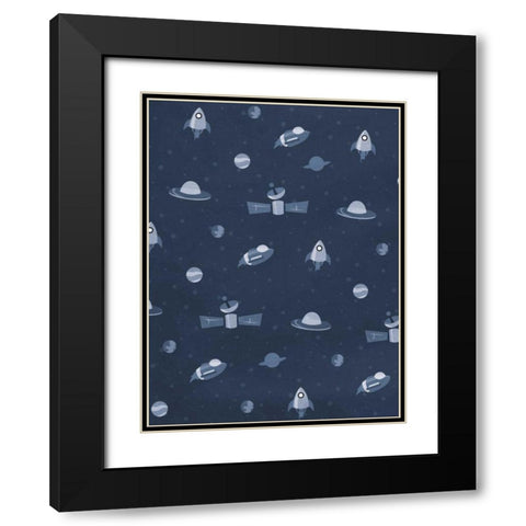 Fun space blues Black Modern Wood Framed Art Print with Double Matting by Grey, Jace