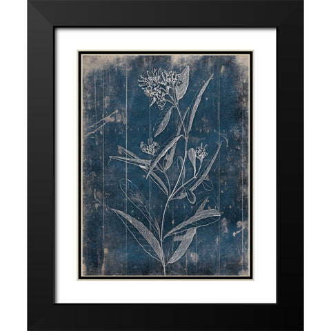 Wood Floral Blues Black Modern Wood Framed Art Print with Double Matting by Grey, Jace