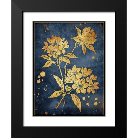 Floral Golden Blues Black Modern Wood Framed Art Print with Double Matting by Grey, Jace
