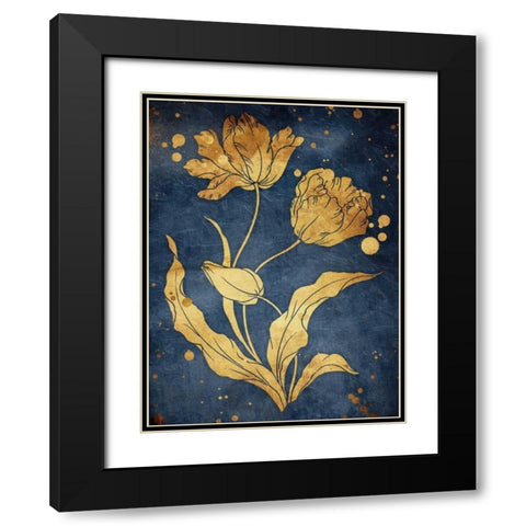 Floral Golden Blues Mate Black Modern Wood Framed Art Print with Double Matting by Grey, Jace