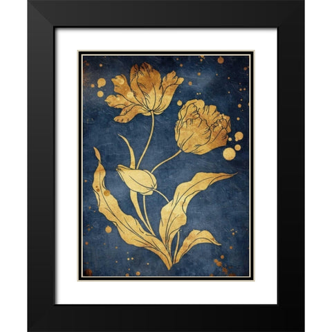 Floral Golden Blues Mate Black Modern Wood Framed Art Print with Double Matting by Grey, Jace