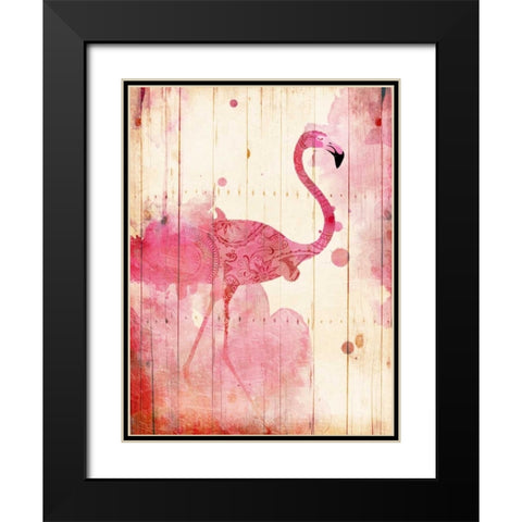 Flamingo Henna Black Modern Wood Framed Art Print with Double Matting by Grey, Jace