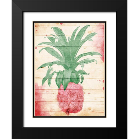 Pink Pineapple Henna Black Modern Wood Framed Art Print with Double Matting by Grey, Jace