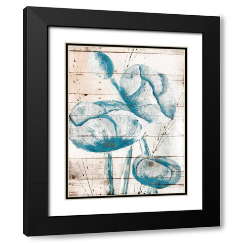 White Wood Blue Florals Mate Black Modern Wood Framed Art Print with Double Matting by Grey, Jace