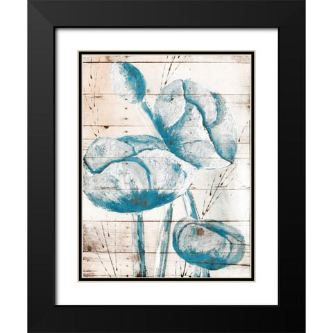 White Wood Blue Florals Mate Black Modern Wood Framed Art Print with Double Matting by Grey, Jace
