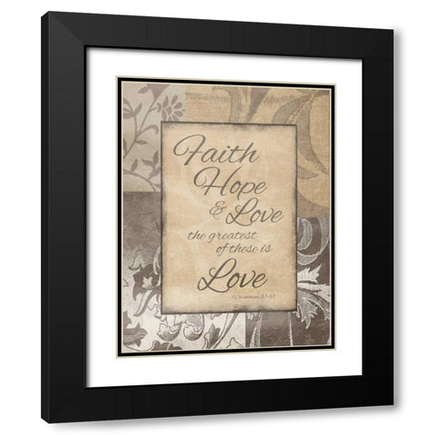 Faith Hope Love Black Modern Wood Framed Art Print with Double Matting by Grey, Jace
