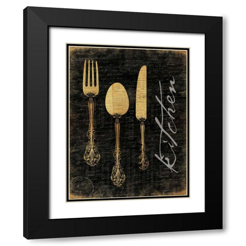 Golden Utensils Black Modern Wood Framed Art Print with Double Matting by Grey, Jace