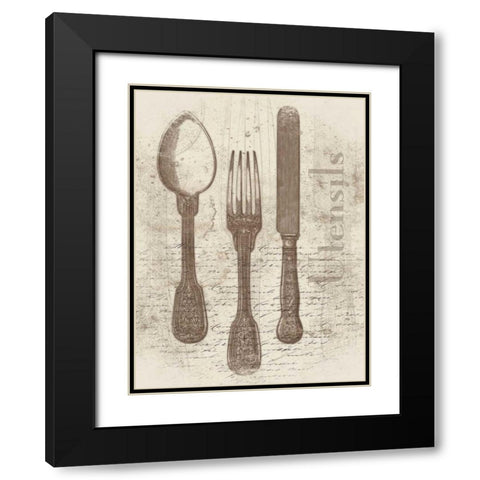 Cream Utensils Black Modern Wood Framed Art Print with Double Matting by Grey, Jace