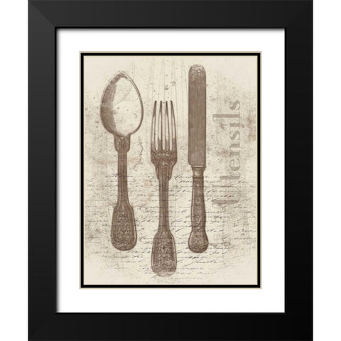 Cream Utensils Black Modern Wood Framed Art Print with Double Matting by Grey, Jace
