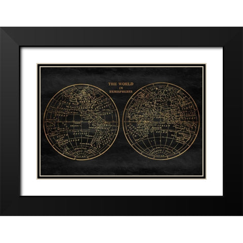 Gold World Map Black Modern Wood Framed Art Print with Double Matting by Grey, Jace