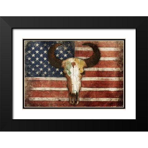 US Skull Flag Black Modern Wood Framed Art Print with Double Matting by Grey, Jace