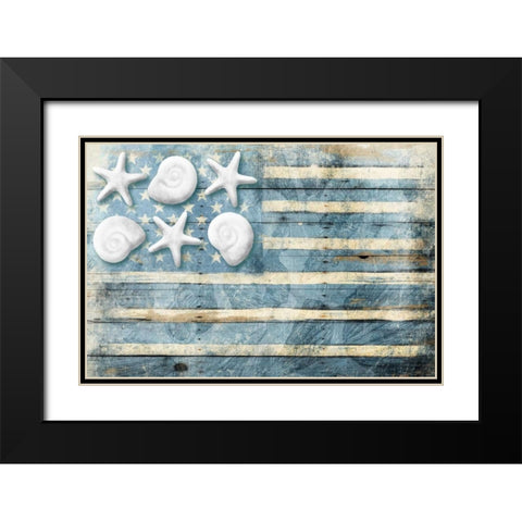 Water Blue American Flag Black Modern Wood Framed Art Print with Double Matting by Grey, Jace