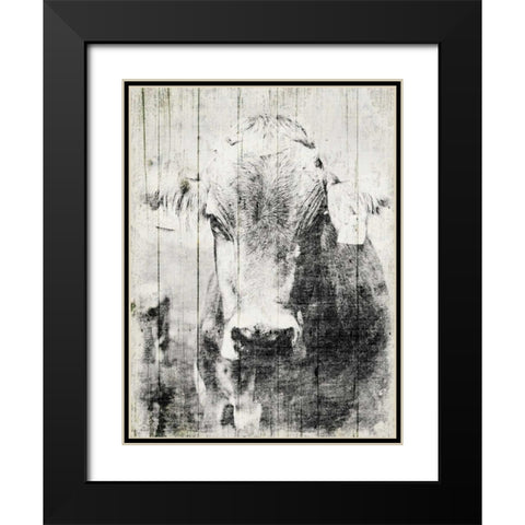 Vintage Cow Black Modern Wood Framed Art Print with Double Matting by Grey, Jace