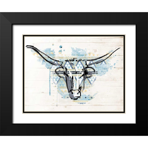 Bull Patterned Blues Black Modern Wood Framed Art Print with Double Matting by Grey, Jace