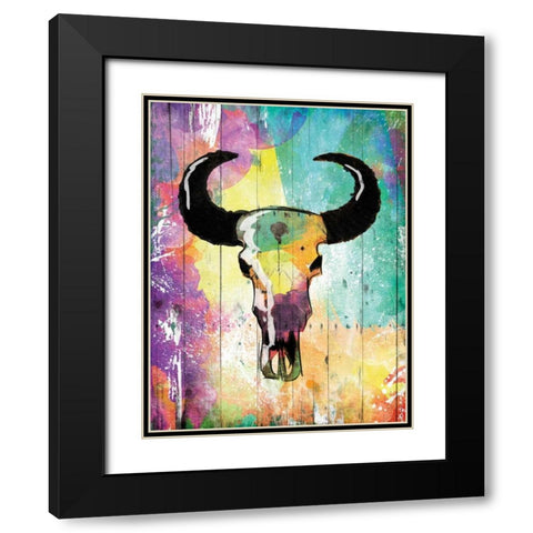 Colorful Bull Black Modern Wood Framed Art Print with Double Matting by Grey, Jace