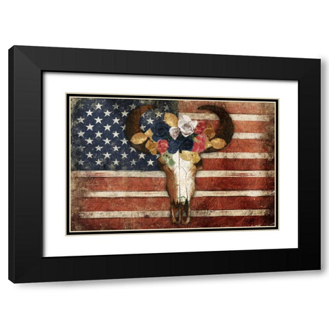 American Floral Bull Black Modern Wood Framed Art Print with Double Matting by Grey, Jace
