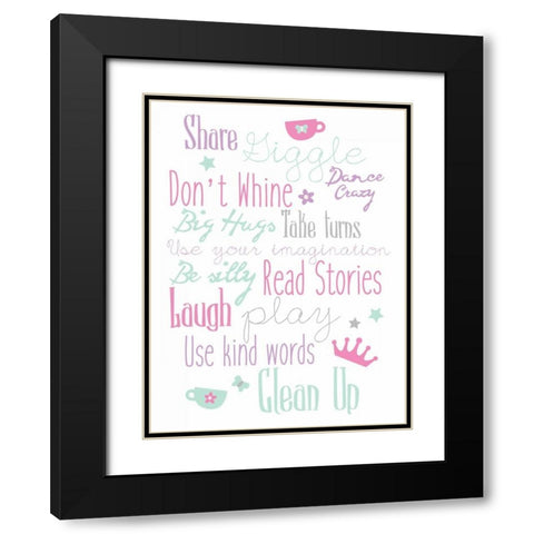 Girls Play Room Rules Black Modern Wood Framed Art Print with Double Matting by Grey, Jace