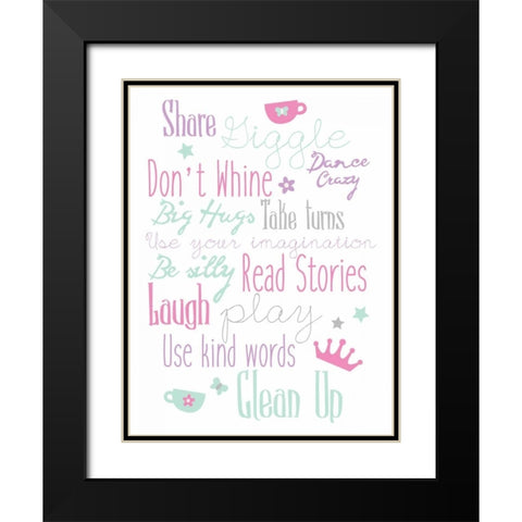 Girls Play Room Rules Black Modern Wood Framed Art Print with Double Matting by Grey, Jace