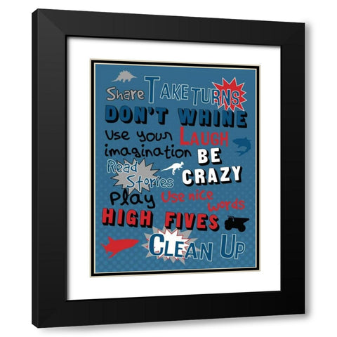 Boys Play Room Rules Black Modern Wood Framed Art Print with Double Matting by Grey, Jace